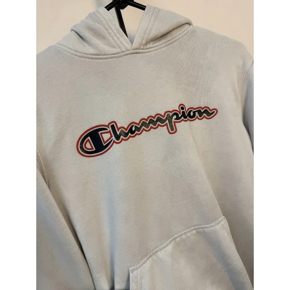 Gray Logo Hoodie Sweatshirt Athleisure Casual Youth Kids Champion XL